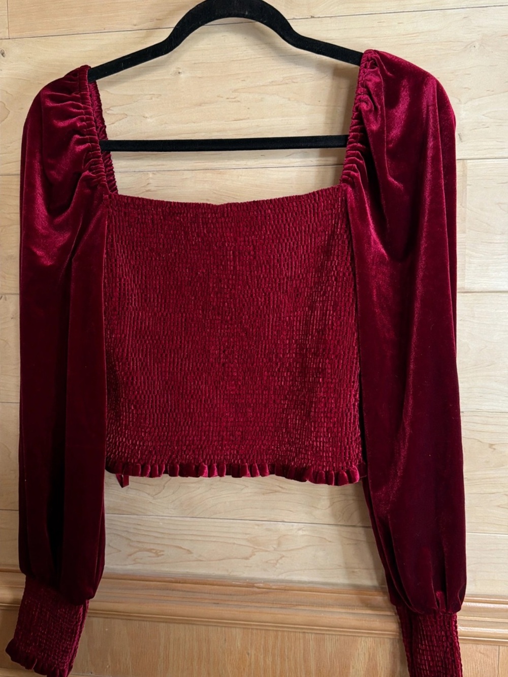 Gianni Bini has Women's Burgundy Velvet Smocked Long-Sleeve Top